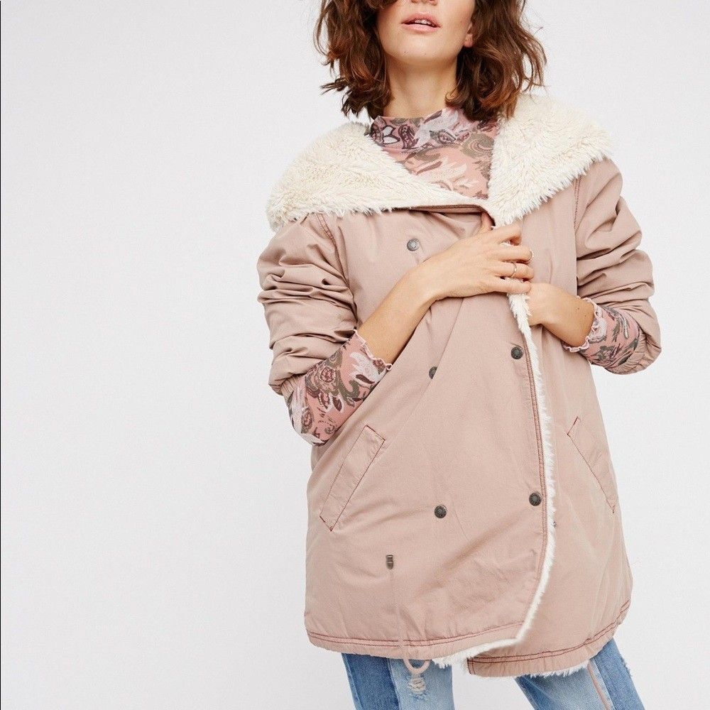 Free People Open Range Parka Coat Jacket Size Small Hooeded Faux Fur Soft